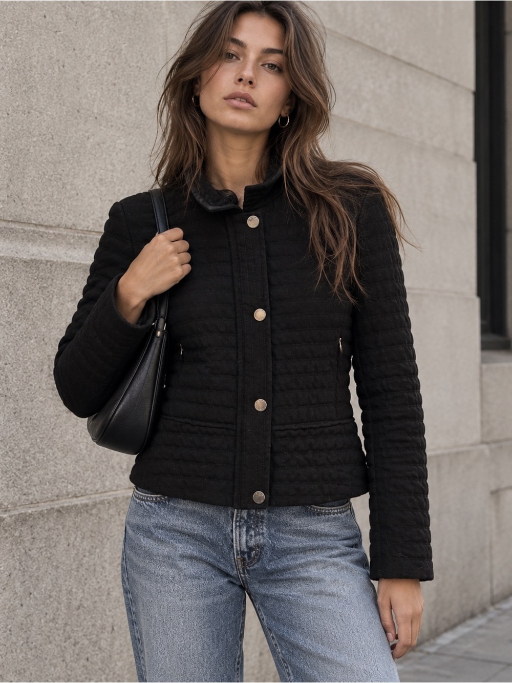 Armani Collezioni Black Quilted Jacket 90s Minimalist Size 12 Large